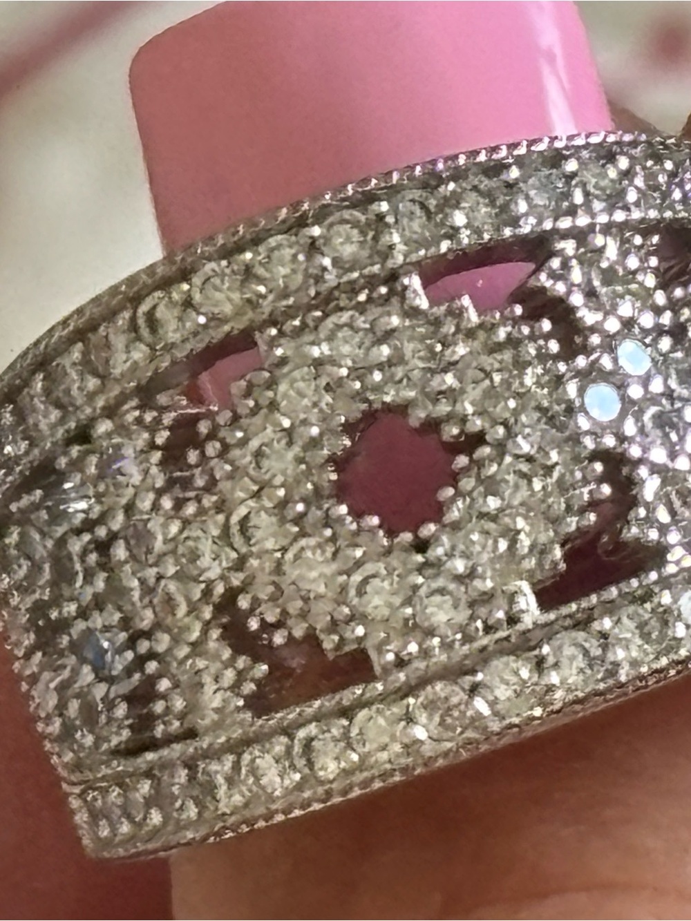 Bronze and CZ Wide Filigree Pave Band Ring - Silver overlay (approx. Size 9) - Picture 3 of 12